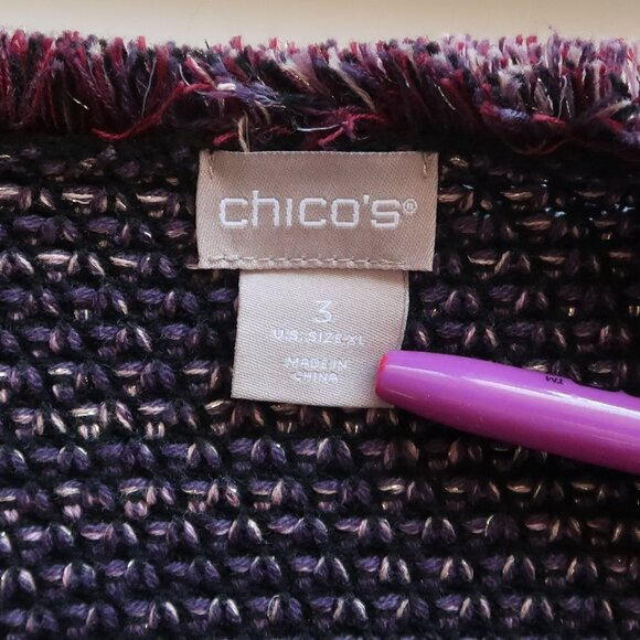 Chico's Knit Purple Marled Fringe Open Front Long Sleeve Cardigan XL - Picture 11 of 16